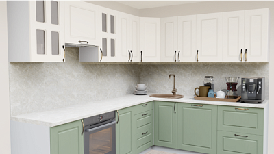 Кухня угловая Эмаль облачная - Эмаль лесная